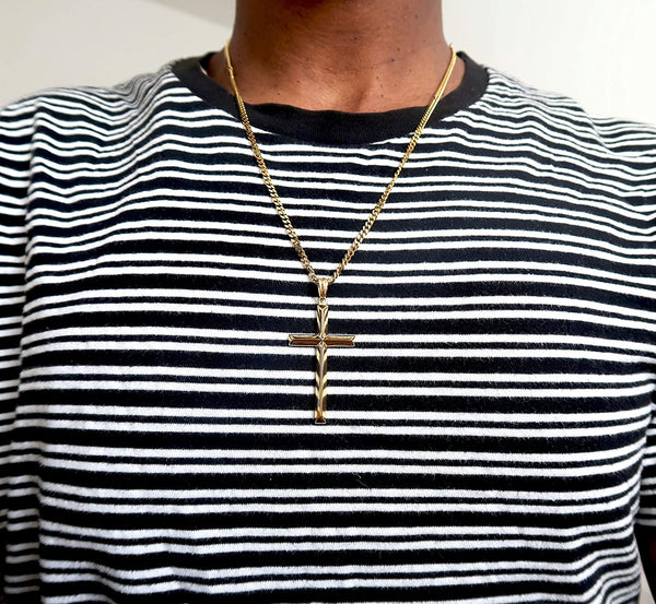 18K Gold Chain Style 22'' Cuban Link Diamond Cut Religious Beveled Edge