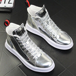 Carter Silver High Cut Shiny Patent Leather Board Shoes