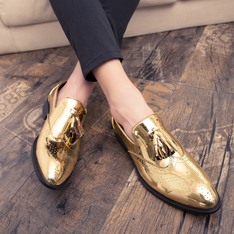 Carson Formal Gold Breathable Shiny Brogue Shoes