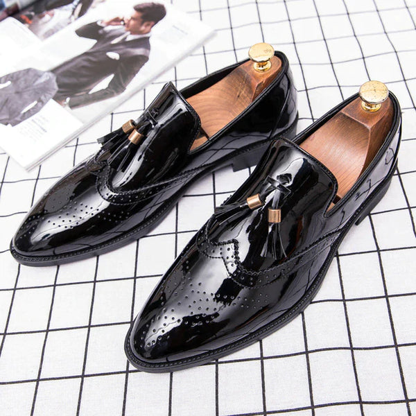 Carson Formal Black Breathable Shiny Brogue Shoes