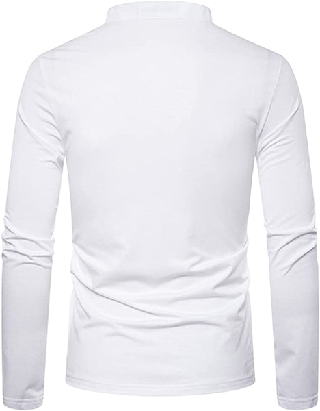 Calvin White Casual Long Sleeve Men's Henley Shirts