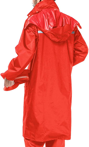 Men's Red PVC Lightweight Long Rain Jacket