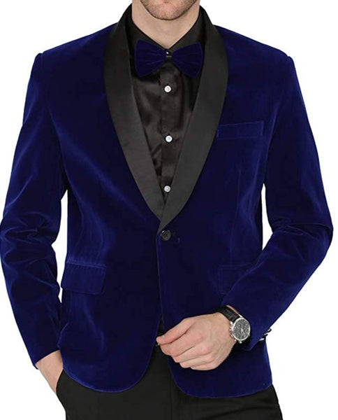 Men's Shawl Lapel Blue Velvet One Button Blazer Suit