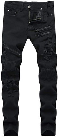 Ripped Holes Black Stretchy Hip Hop Skinny Jeans