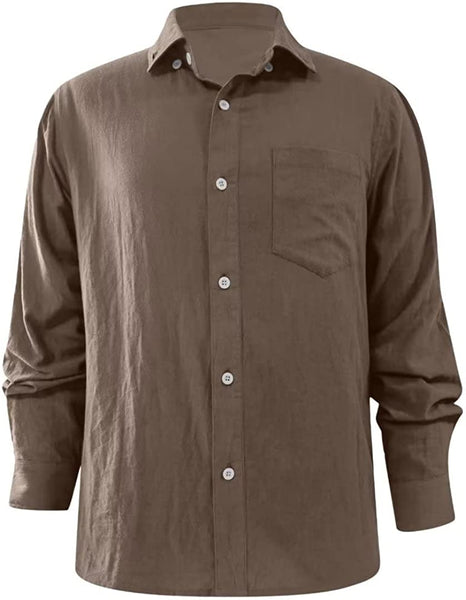 Hawaii Beach Brown Long Sleeve Button Down Men's Linen Shirt