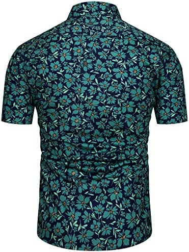 Men's Hawaiian Emerald Green Floral Button Up Short Sleeve Shirt