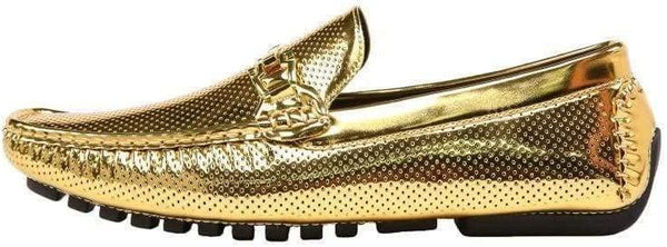 Men's Elegant Gold Moccasins Driving Shoes with Buckle