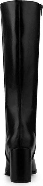 Casual Black Round Toe Block Heel Women's Knee High Boots