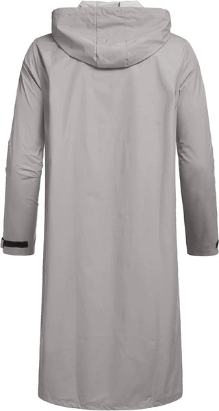 Men's Grey Lightweight Hooded Long Rain Jacket