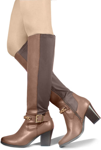 Chunky Heel Brown Suede Pointed Toe Women's Knee High Boots