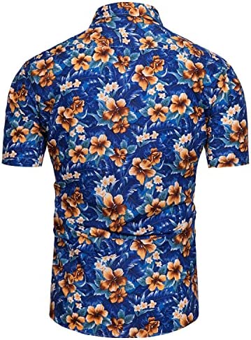 Men's Hawaiian Blue Floral Button Up Short Sleeve Shirt