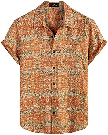 Men's Aztec Orange Multi Print Casual Short Sleeve Shirt