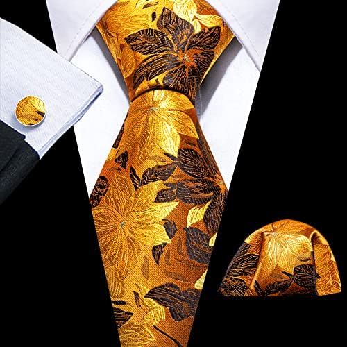 Men's Dark Green Floral Paisley Print Silk Tie Set w/Handkerchief & Cufflinks