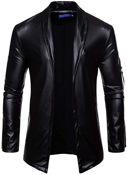 Men's Black Faux Leather Long Sleeve Jacket