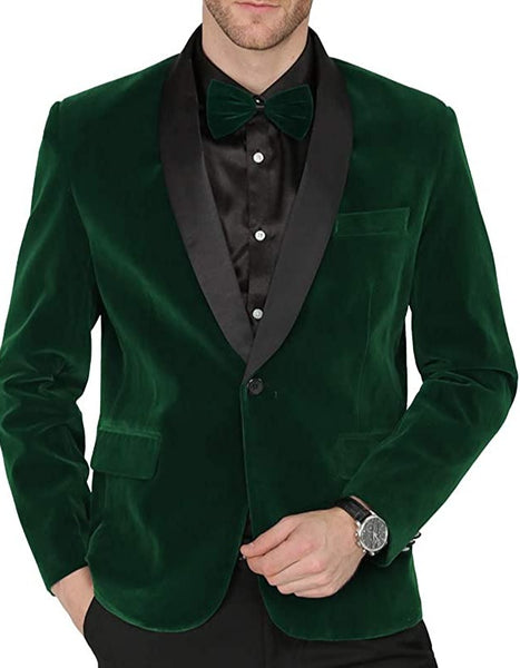 Men's Shawl Lapel Green Velvet One Button Blazer Suit