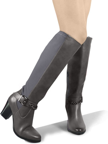 Chunky Heel Grey Suede Pointed Toe Women's Knee High Boots