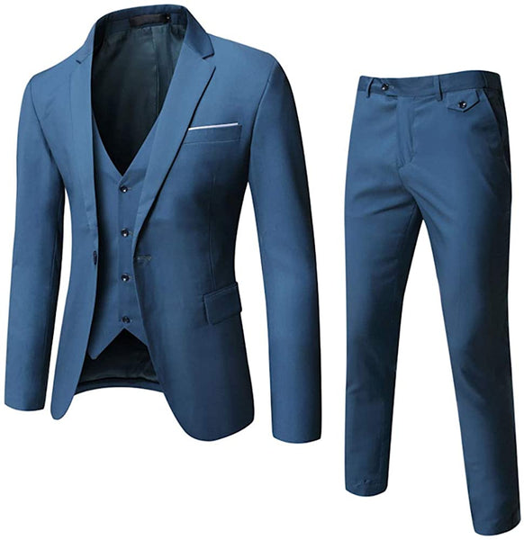 One Button Aquamarine Tuxedo 3-Piece Men’s Suit