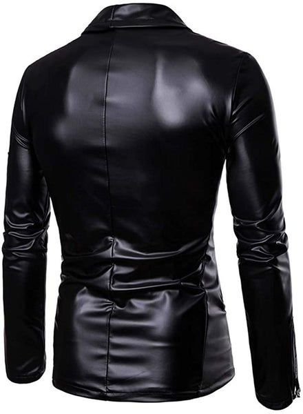 Men's Black Faux Leather Long Sleeve Jacket