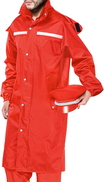 Men's Red PVC Lightweight Long Rain Jacket