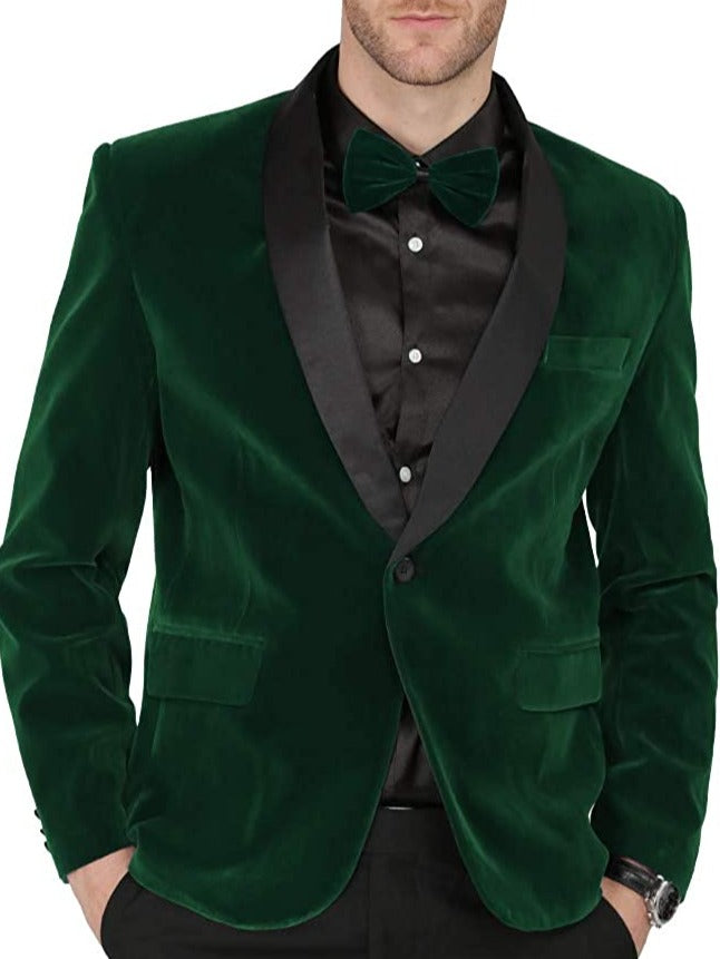 Men's Shawl Lapel Green Velvet One Button Blazer Suit