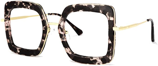 Oversized Tortoise Champagne Marble Thick Rectangle Clear Frames