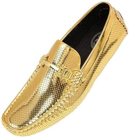 Men's Elegant Gold Moccasins Driving Shoes with Buckle