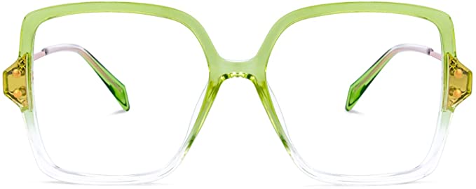 Ombre Frosted Clear Green Geometric Clear Frames