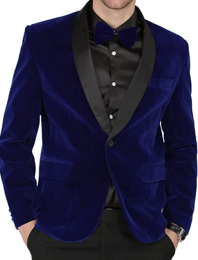 Men's Shawl Lapel Blue Velvet One Button Blazer Suit