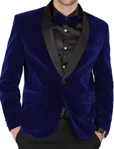 Men's Shawl Lapel Blue Velvet One Button Blazer Suit