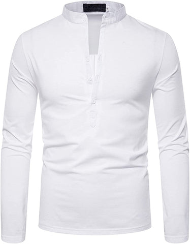 Calvin White Casual Long Sleeve Men's Henley Shirts