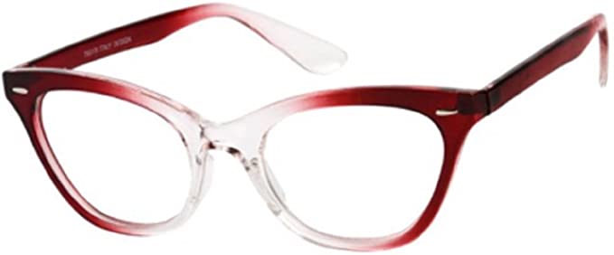 80"s Inspired Red Fading Cat Eye Clear Reader Style Glasses