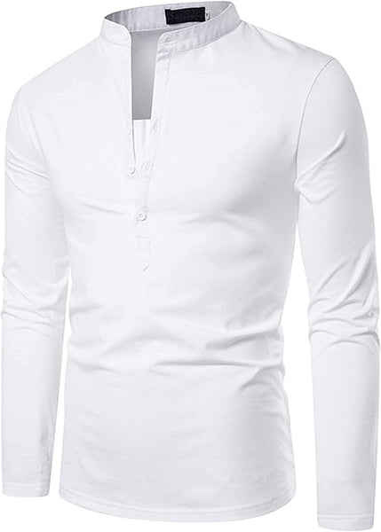 Calvin White Casual Long Sleeve Men's Henley Shirts