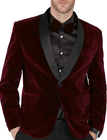 Men's Shawl Lapel Red Velvet One Button Blazer Suit