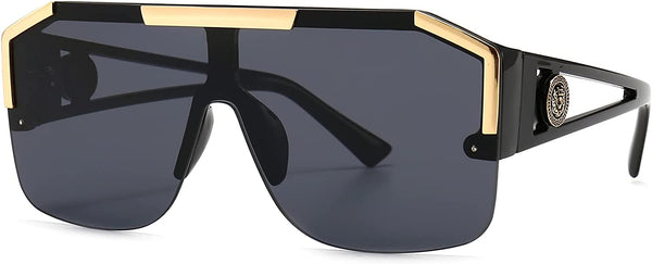 Flat Top Shield Black Square Oversized Sunglasses