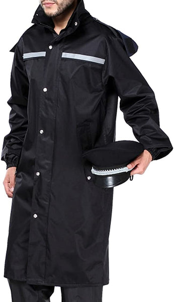 Men's Black PVC Lightweight Long Rain Jacket