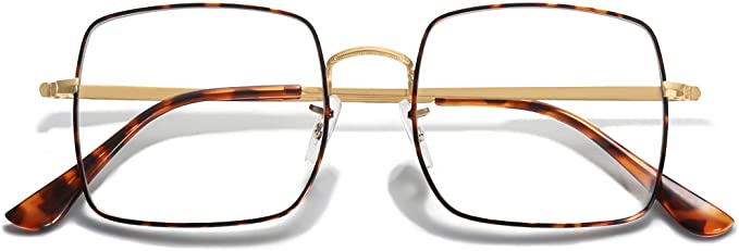 Oversized Tortoise Brown Metal Rectangle Clear Frames