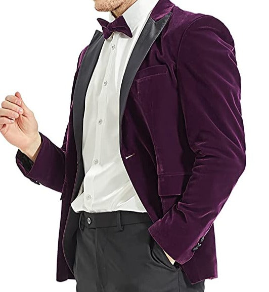 Men's Peak Lapel Purple Velvet One Button Blazer Suit