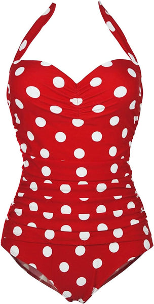 Retro Red Polka Ruching One Piece Vintage Swimwear