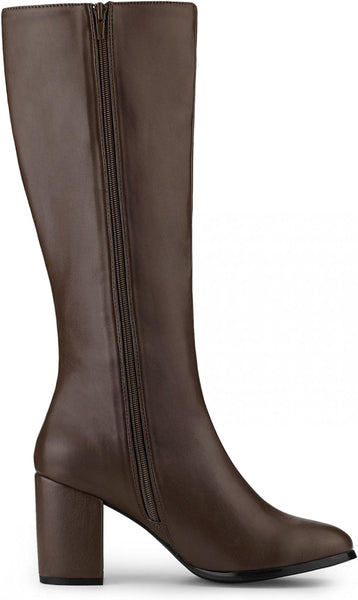 Casual Coffee Round Toe Block Heel Women's Knee High Boots