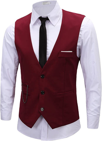 Stylish Wine Red Sleeveless Classic Jacket Vest