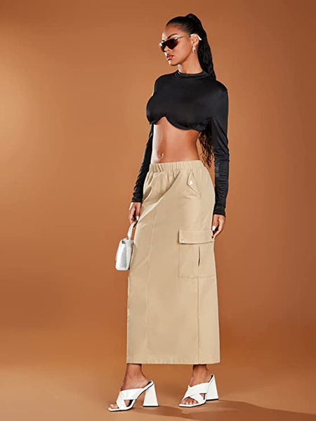 Cargo Khaki Casual Skirt w/Pockets