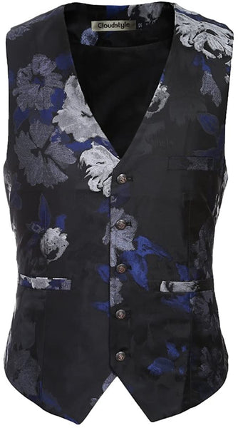 Blue Floral One Button Long Sleeve Men's 3-Piece Suit