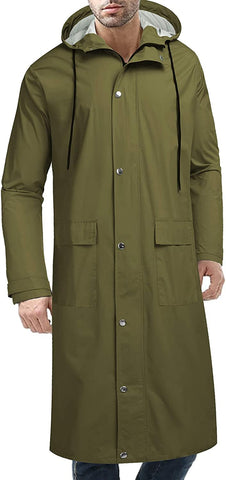 Men's Army Green Lightweight Hooded Long Rain Jacket