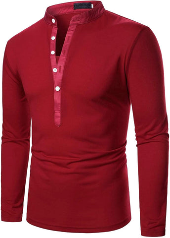 Calvin Red Casual Long Sleeve Men's Henley Shirts