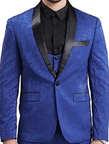 Elegant Blue Jacquard Men's 3-Piece Tuxedo Suit