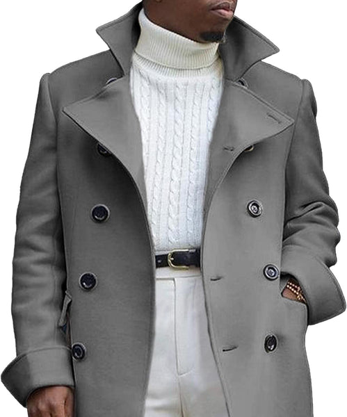 Men's Grey Wool Single Breasted Long Trench Coat