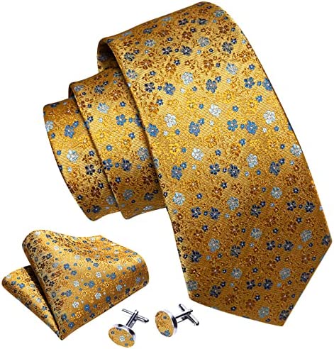 Men's Dark Green Floral Paisley Print Silk Tie Set w/Handkerchief & Cufflinks