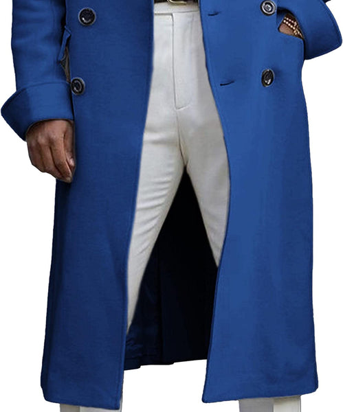 Men's Blue Wool Single Breasted Long Trench Coat