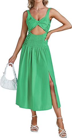 Casual Twist Green Sleeveless Cut Out Dress