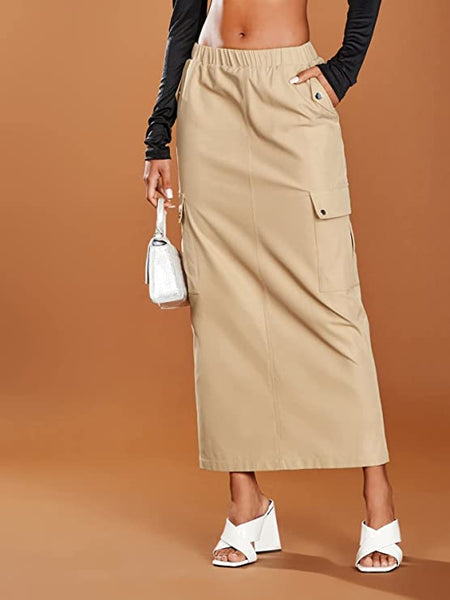 Cargo Khaki Casual Skirt w/Pockets